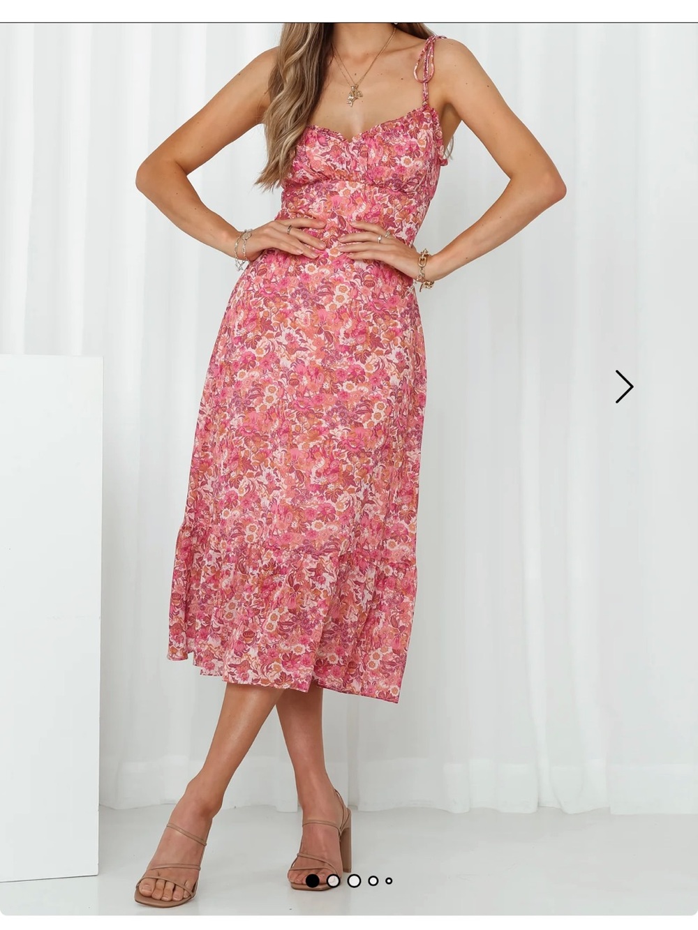 Hello Molly Rose Pink Floral Ruffle-Hem Midi Dress